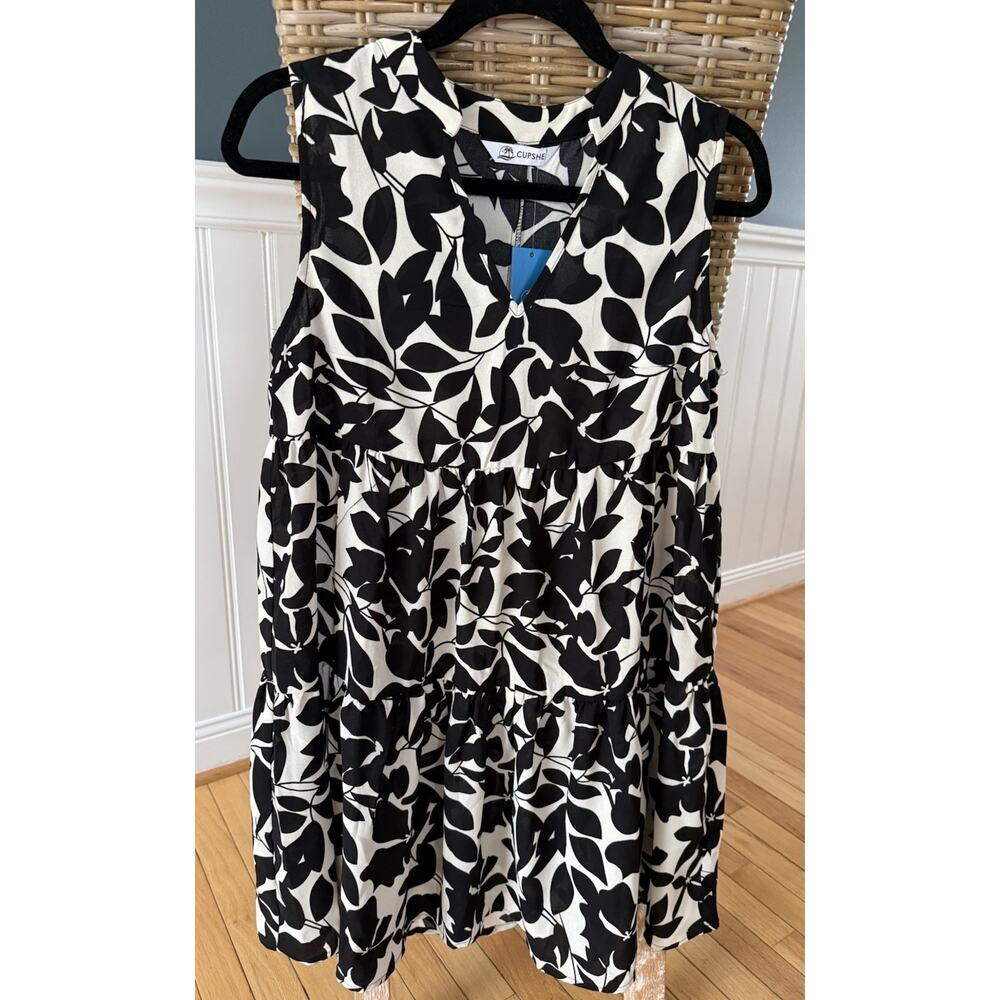 Cupshe Women's Black And White Floral Dress Tiered A-line Tank Dress Size Small
